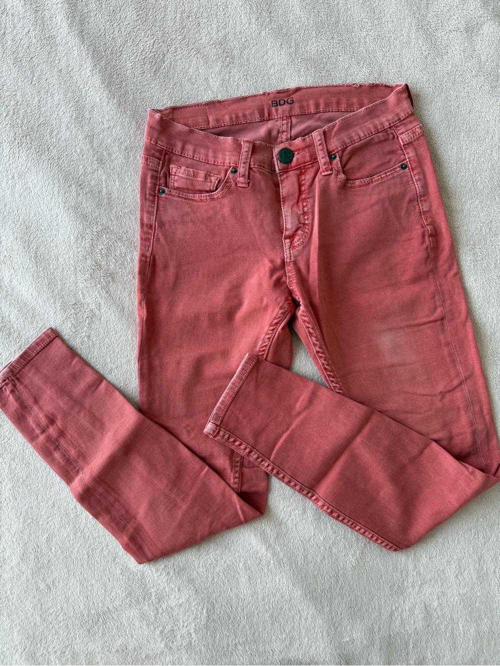 BDG Coral-Pink Mid-Rise Skinny Jeans
